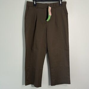 Philosophy Large Petite Pants Olive green hook and bar closure elastic waist NWT